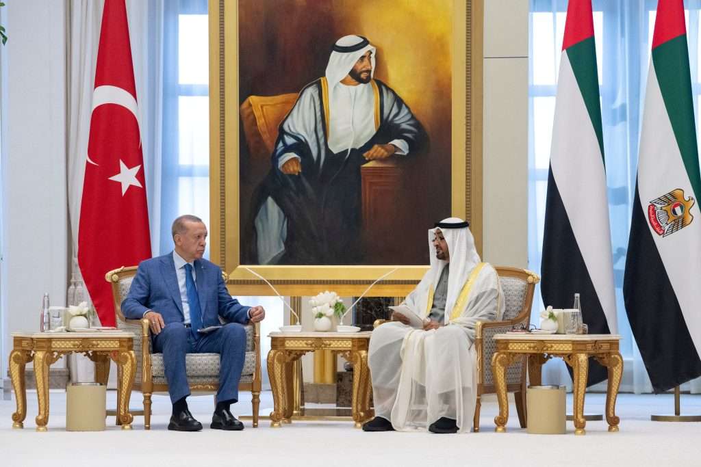 Turkish president Recep Erdogan and UAE president Mohammed Bin Zayed in Adu Dhabi, July 2023